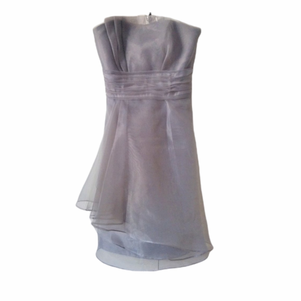 David's Bridal Silver Grey Organza Strapless Midi Dress Size 2